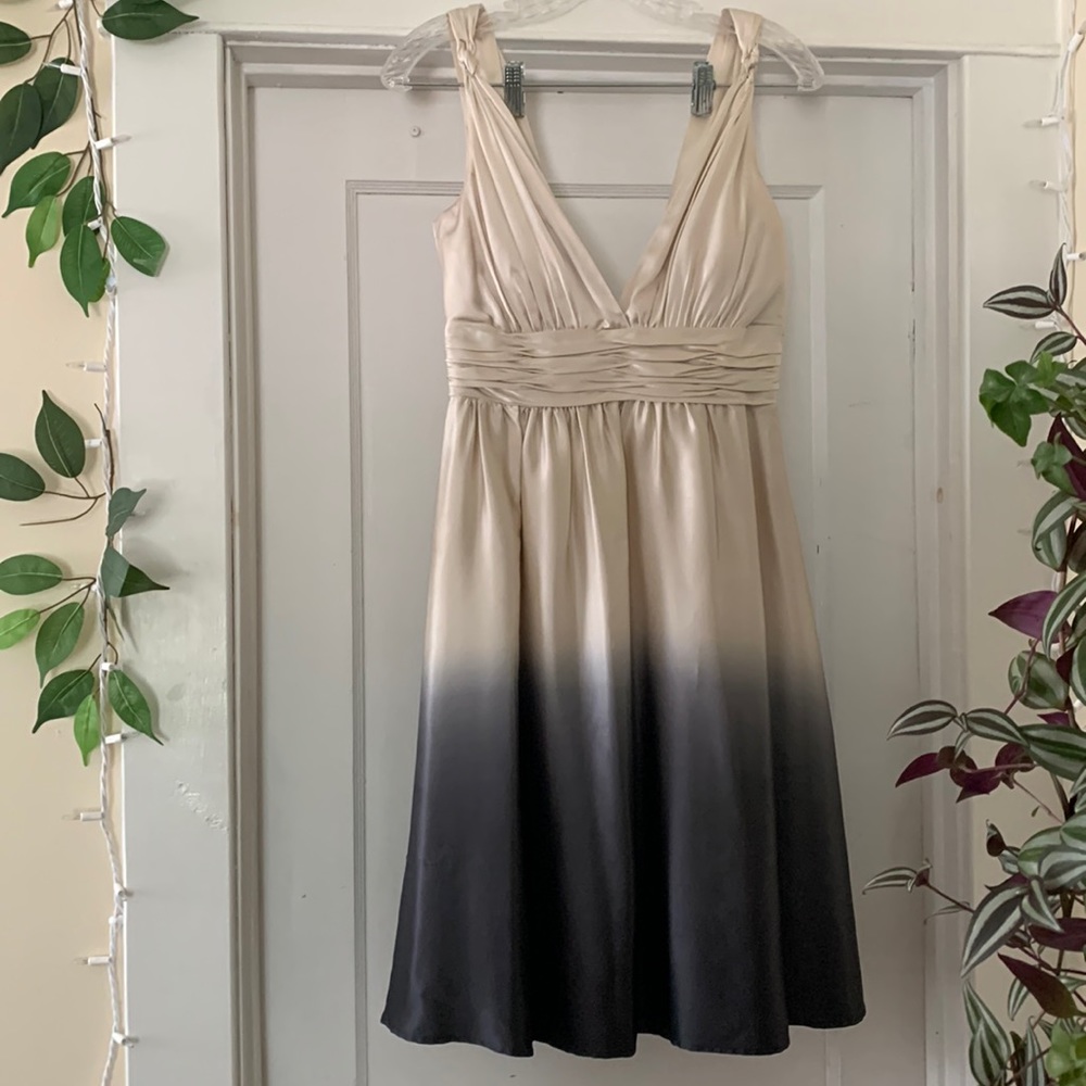 Calvin Klein silk shiny cream and navy ombré dress